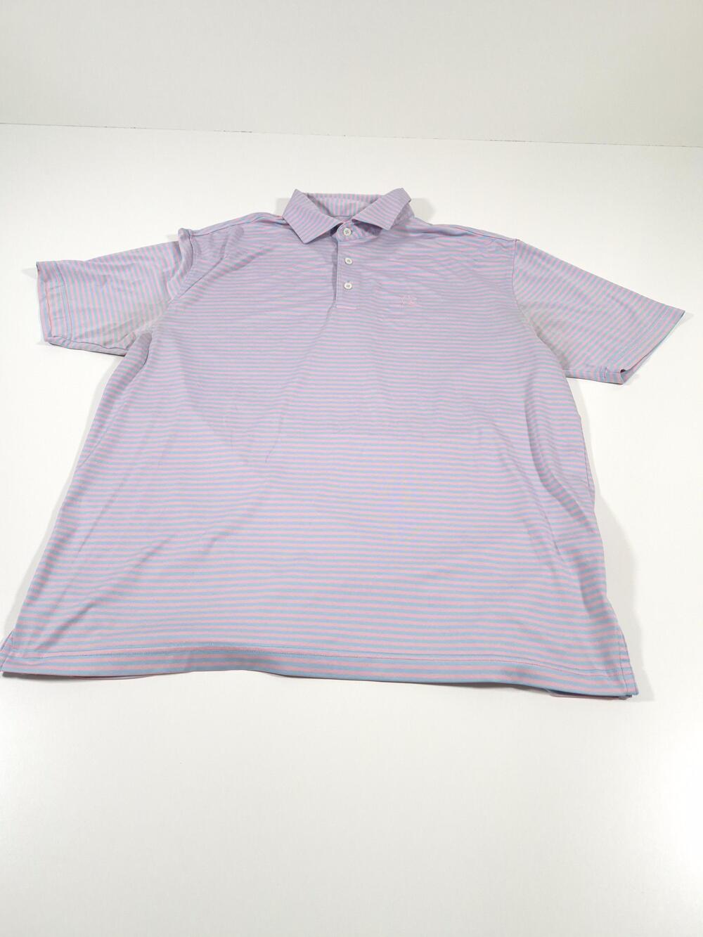 Rhoback Polo Shirt Mens L Pink Blue Striped Golf Performance Stretch Lightweight